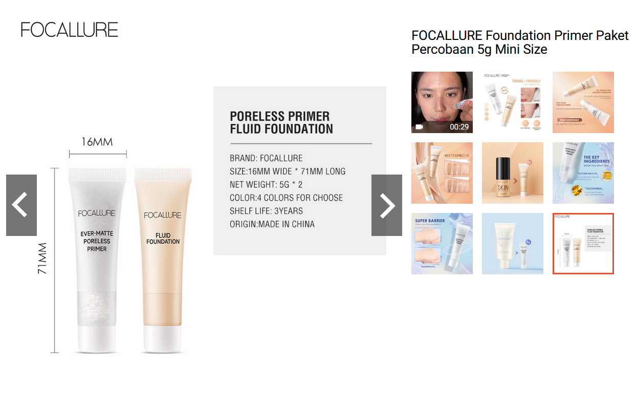 FOCALLURE Foundation Primer Paket Percobaan 5g Mini Size