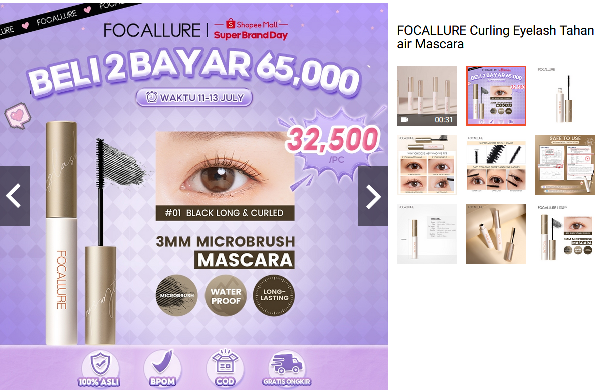 Maskara Tahan Air FOCALLURE Curling Eyelash